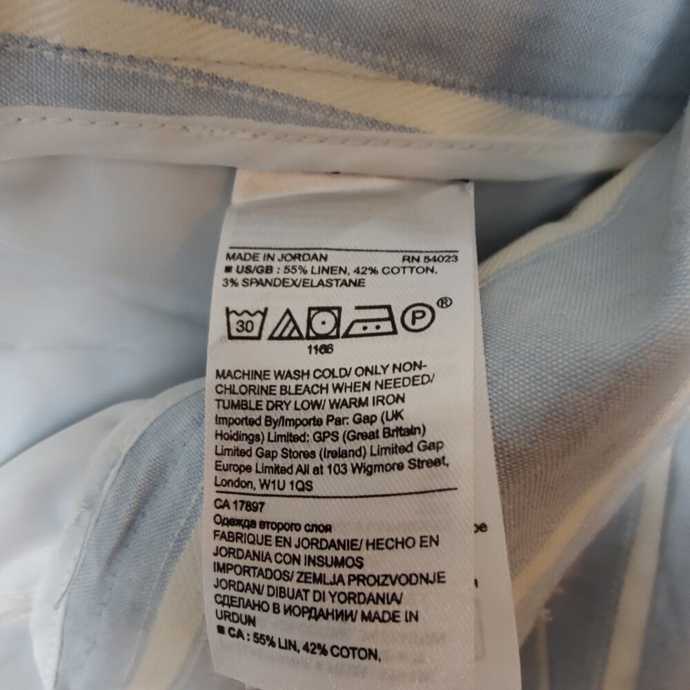 Banana Republic Women's Sz 4 Blue White Linen Blend Logan Cropped Trouser Pants - Picture 4 of 9